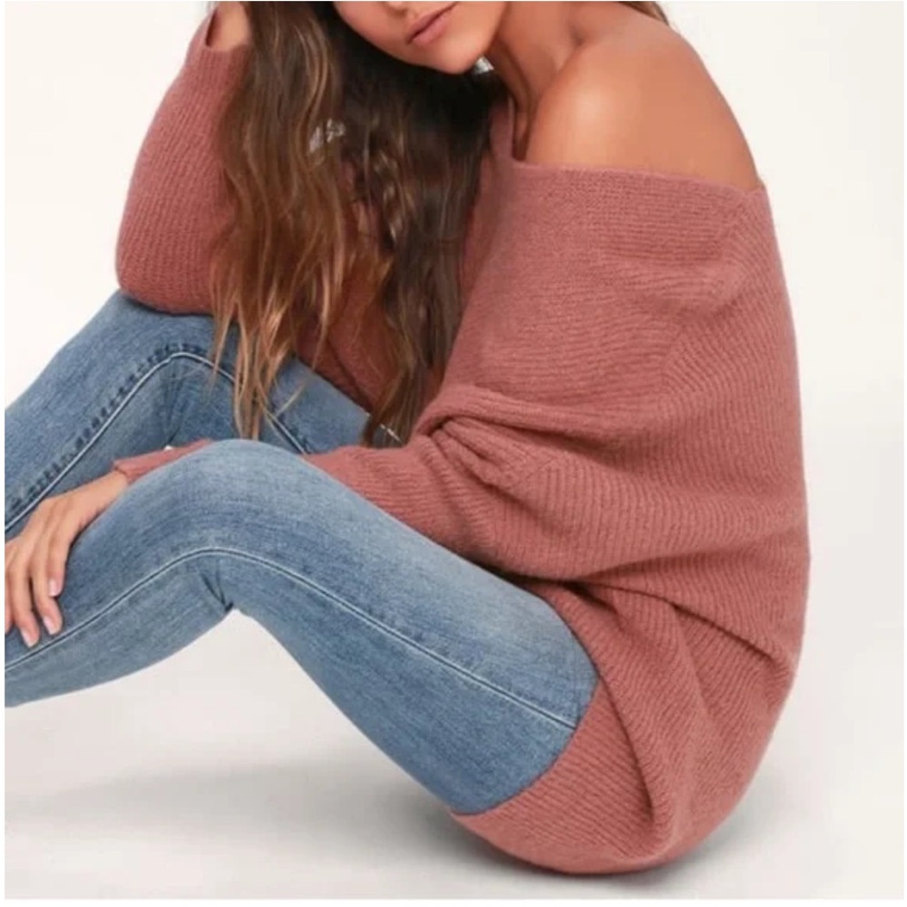 Lulu's Dusty Rose Off-the-Shoulder Sweater - Picture 3 of 9